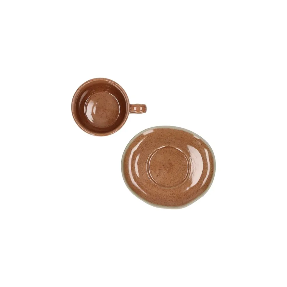 Pomax Vaisselle-PRIMEVAL - tasse & soucoupe - porcelaine - L 11,4 x W 10 x H 5,8 cm - terracotta