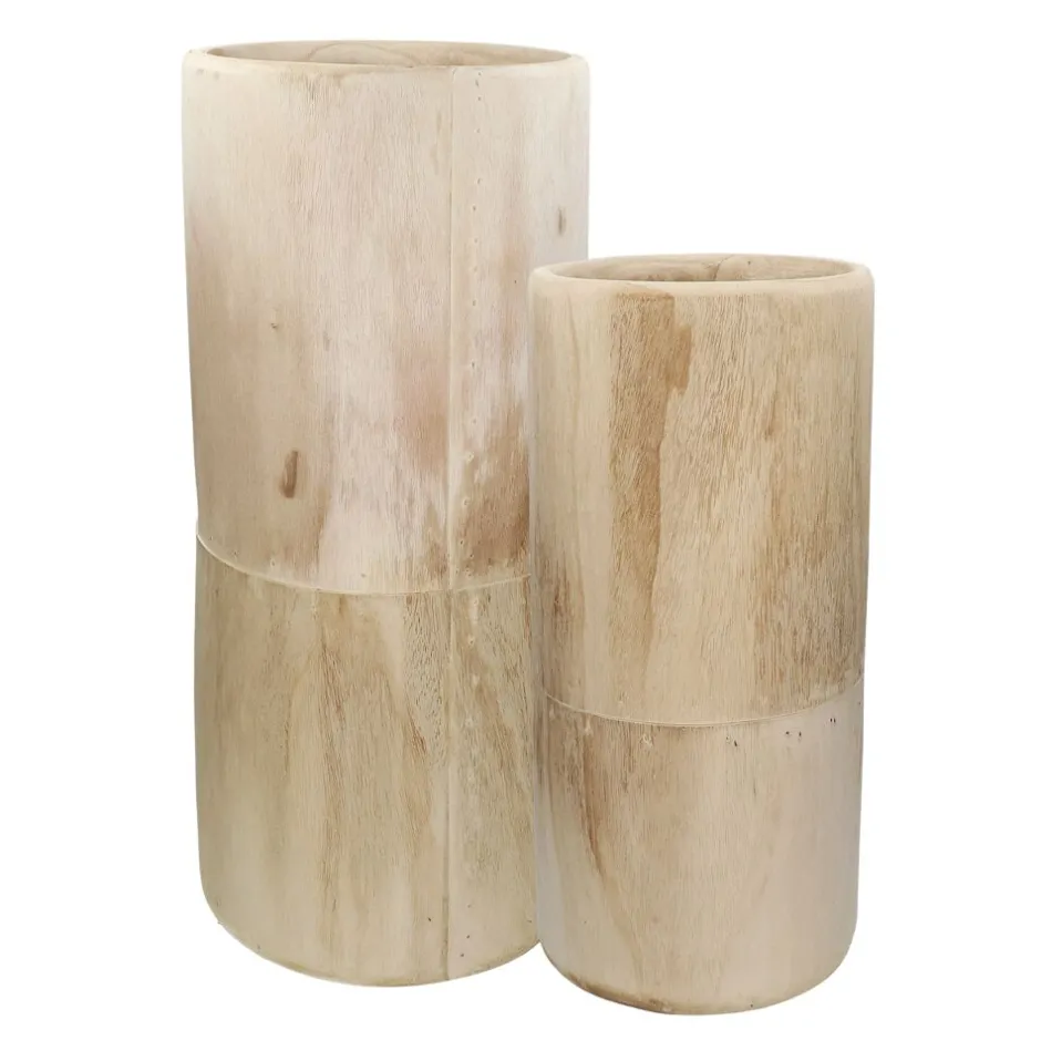 Pomax Cache-pots-PURE - set/2 vases - bois de paulownia - DIA 22/28 x H 50/65 cm - naturel