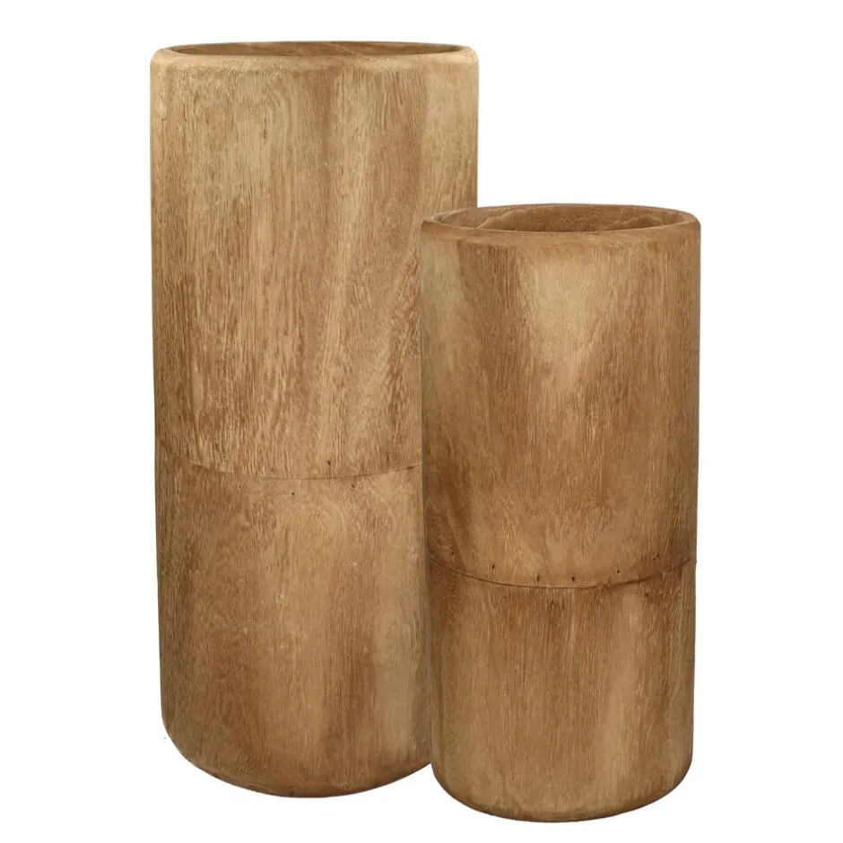 Pomax Cache-pots-PURE - set/2 vases - bois de paulownia - DIA 22/28 x H 50/65 cm - rouille