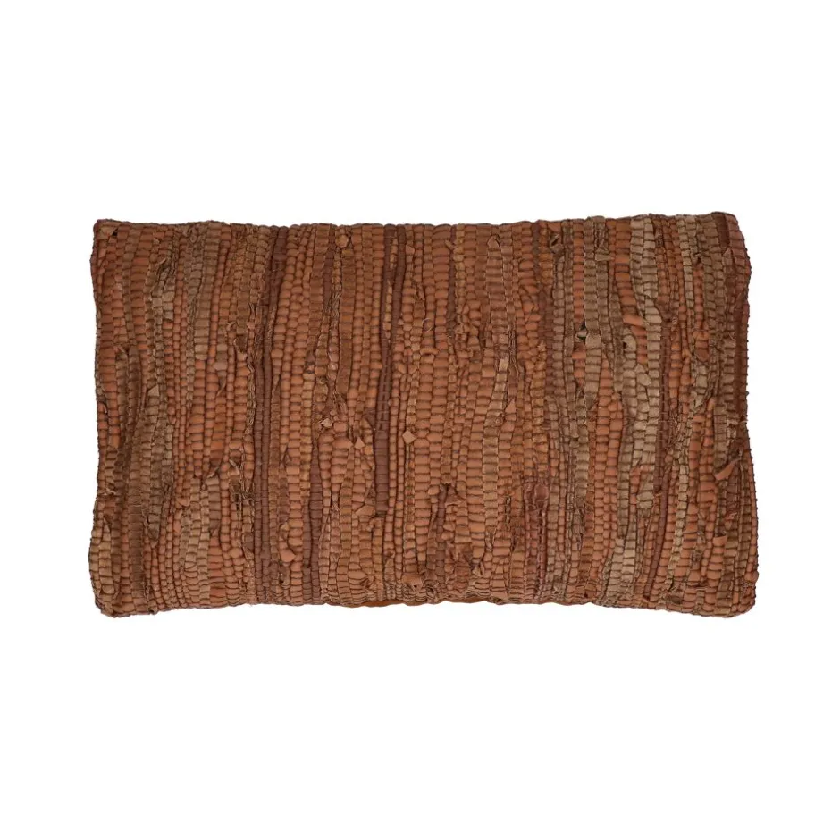 Pomax Coussins-RAW - coussin - cuir recyclé / tissues recyclées - L 50 x W 30 cm - cognac