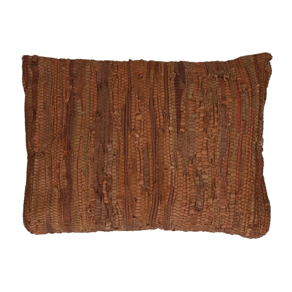Pomax Coussins-RAW - coussin - cuir recyclé / tissues recyclées - L 60 x W 40 cm - cognac