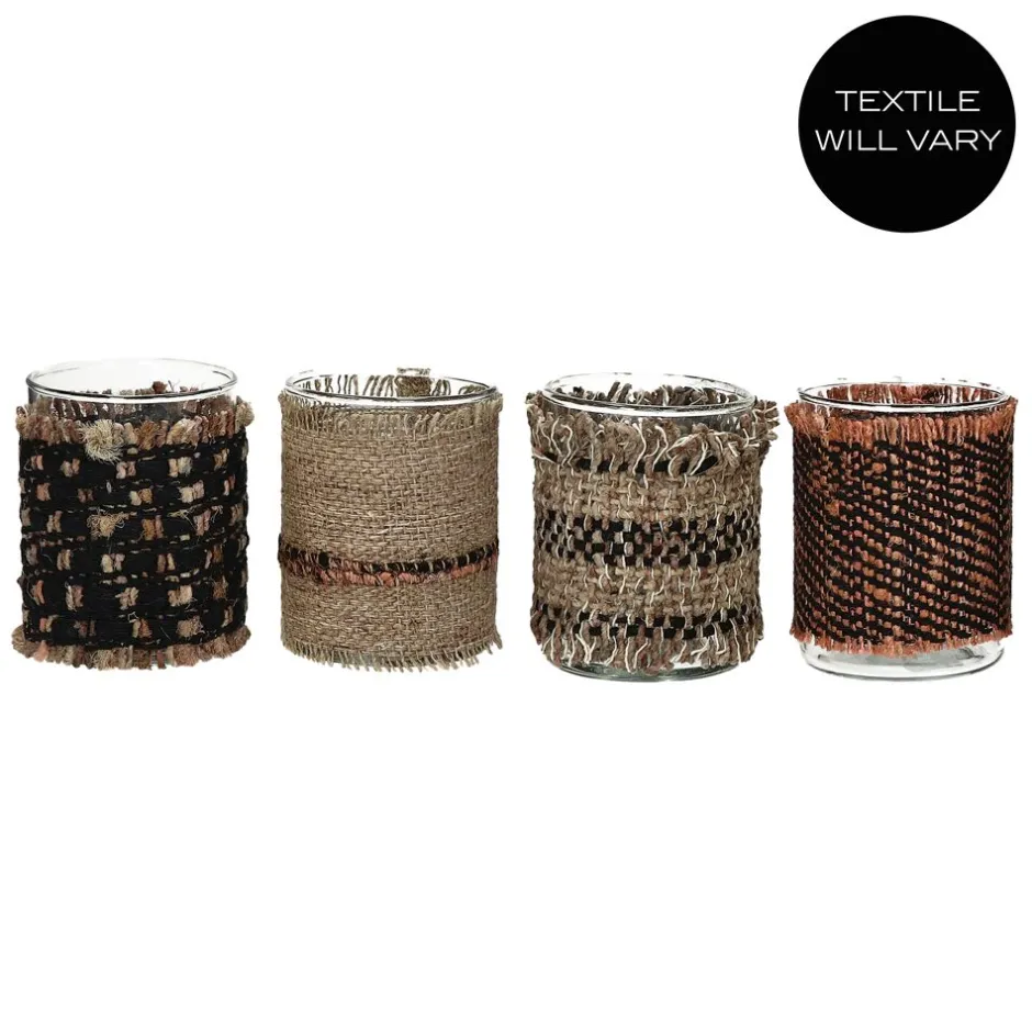 Pomax Photophores / T-lights-ÔRAY - photophore - verre / tissues recyclées - DIA 10 x H 13,5 cm - mix de bruns
