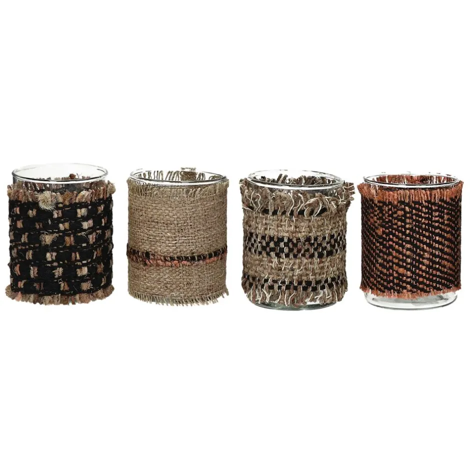 Pomax Photophores / T-lights-ÔRAY - photophore - verre / tissues recyclées - DIA 10 x H 13,5 cm - mix de bruns