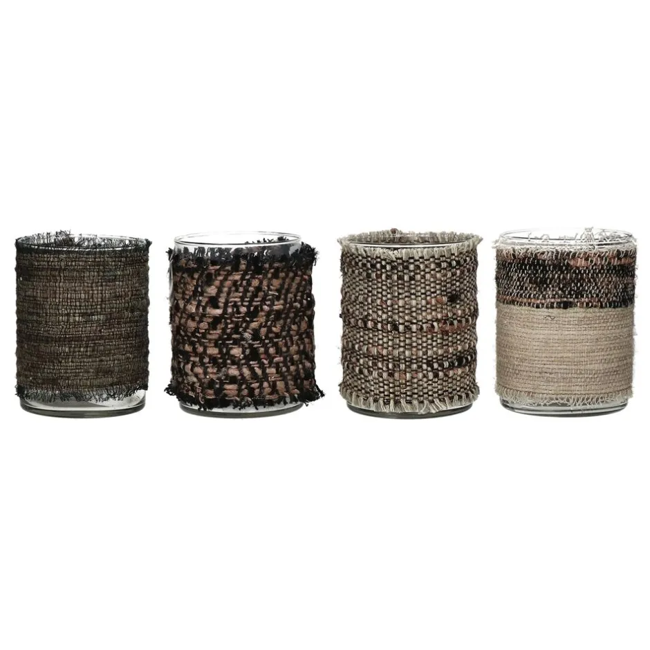 Pomax Photophores / T-lights-ÔRAY - photophore - verre / tissues recyclées - DIA 10 x H 13,5 cm - mix de bruns