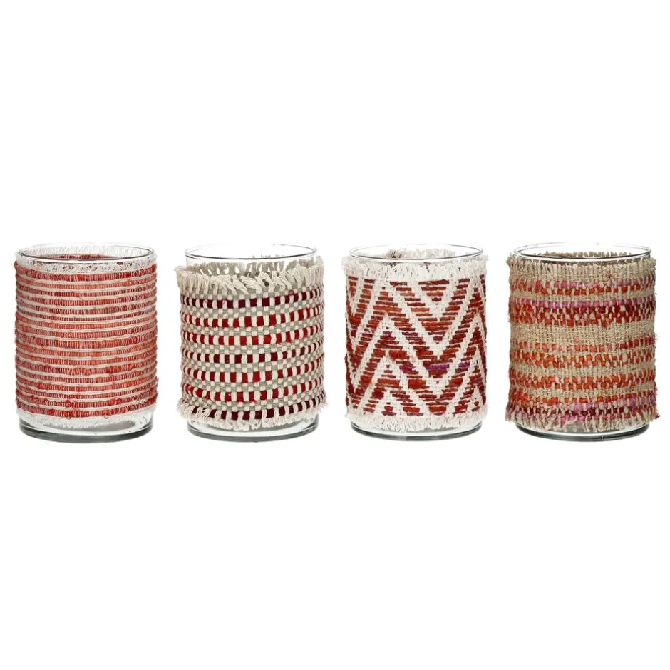 Pomax Photophores / T-lights-ÔRAY - photophore - verre / tissues recyclées - DIA 10 x H 13,5 cm - mix de rouges