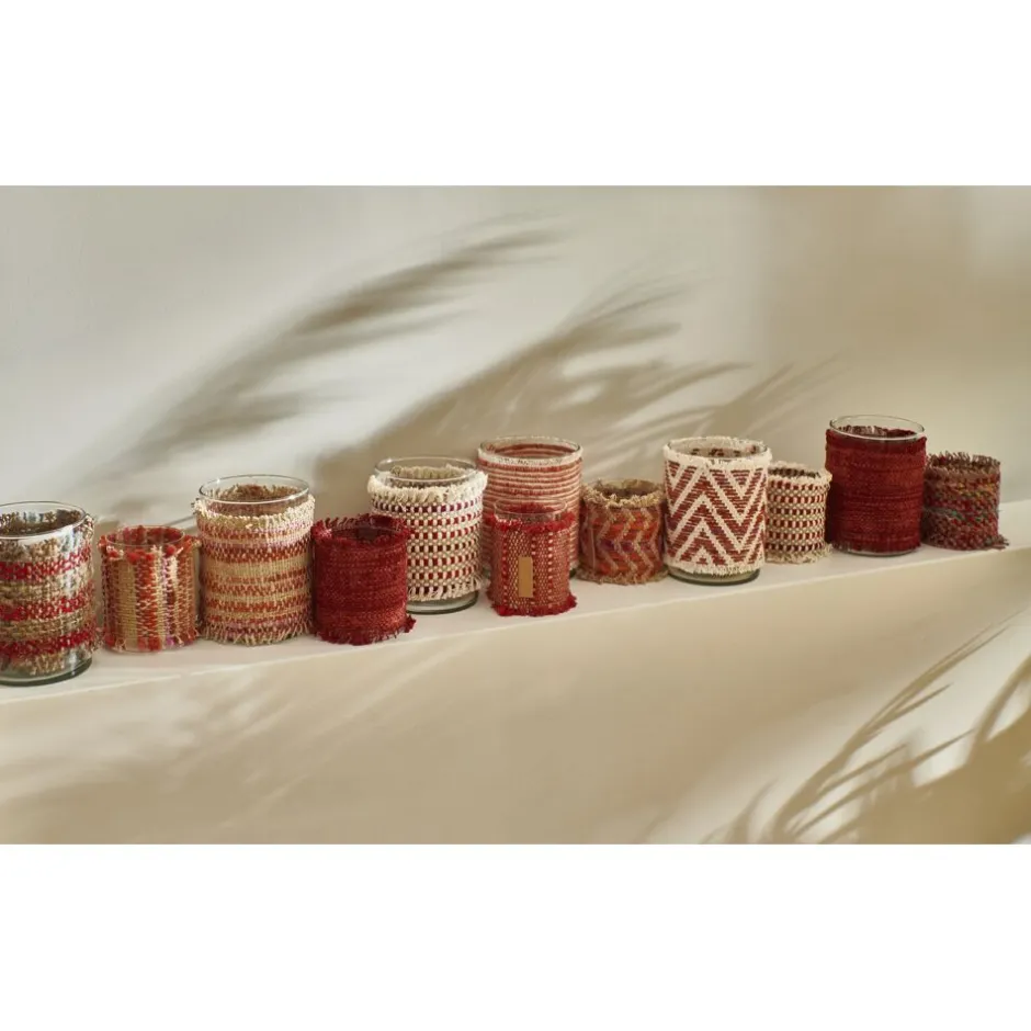 Pomax Photophores / T-lights-ÔRAY - photophore - verre / tissues recyclées - DIA 7,7 x H 10 cm - mix de rouges