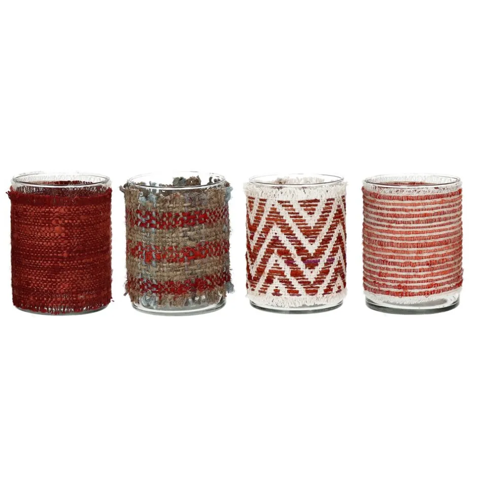 Pomax Photophores / T-lights-ÔRAY - photophore - verre / tissues recyclées - DIA 10 x H 13,5 cm - mix de rouges