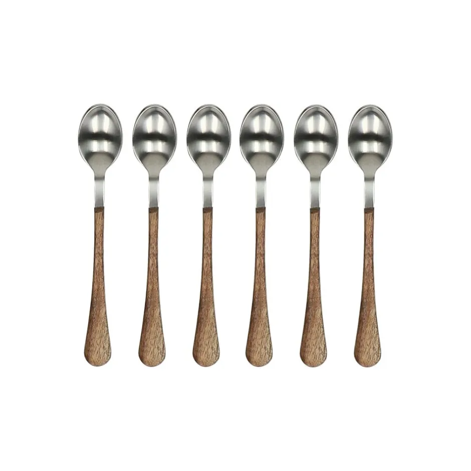 Pomax Couverts-RÉMY - set/6 cuillères à café 14/1 - acier inoxidable / bois d'acacia - L 14,5 x W 2,5 x H 1,5 cm - naturel
