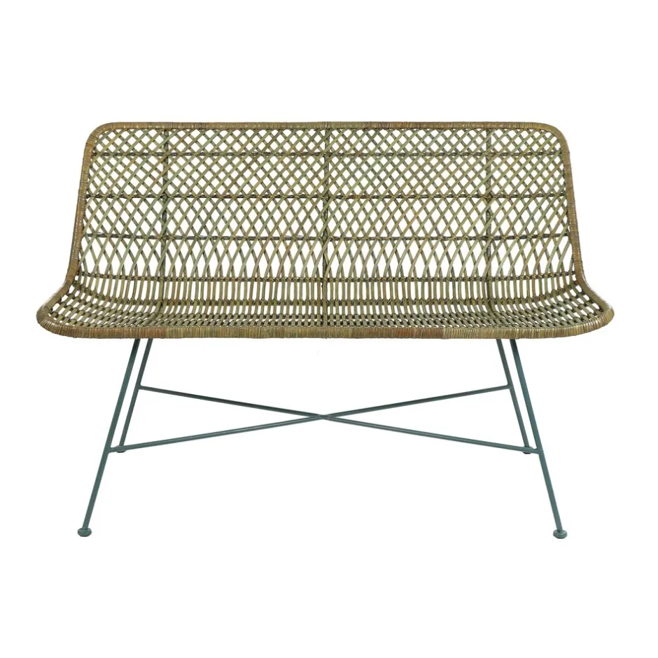 Pomax Bancs-RODOS - banc - rotin / métal - L 118 x W 61 x H 80 cm - gris bleu