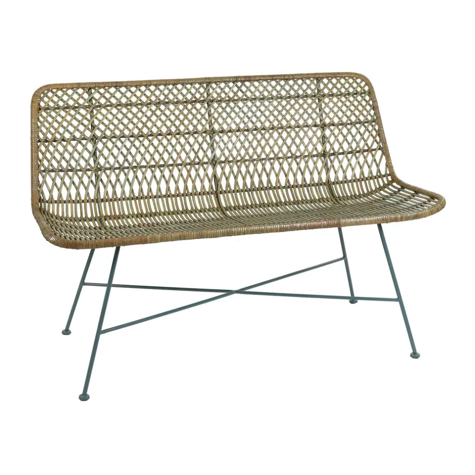 Pomax Bancs-RODOS - banc - rotin / métal - L 118 x W 61 x H 80 cm - gris bleu
