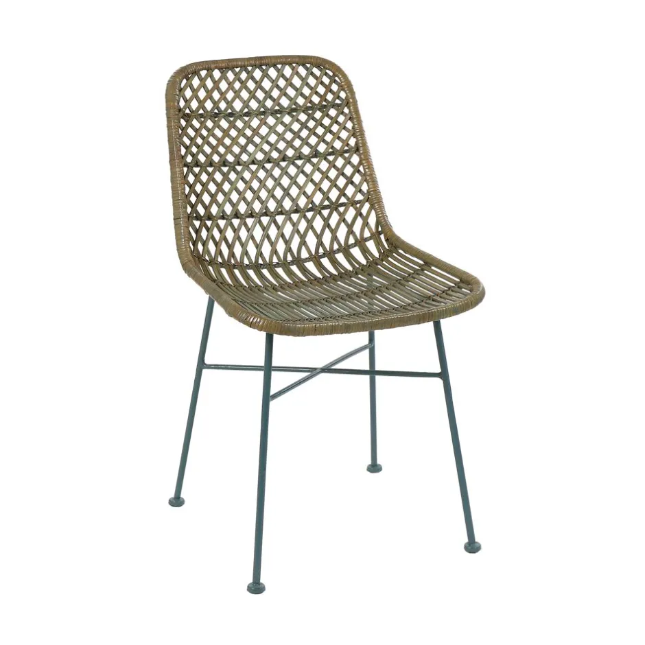 Pomax Chaises-RODOS - chaise - rotin / métal - L 43,5 x W 56,5 x H 80 cm - gris bleu