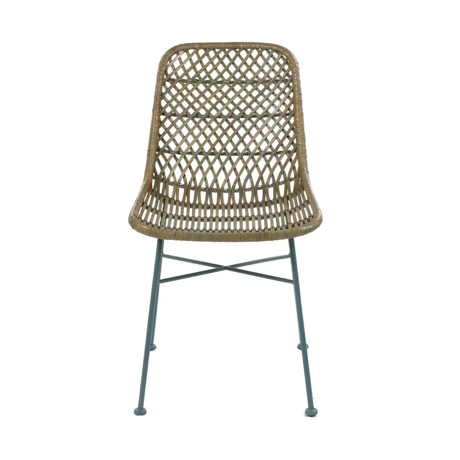 Pomax Chaises-RODOS - chaise - rotin / métal - L 43,5 x W 56,5 x H 80 cm - gris bleu