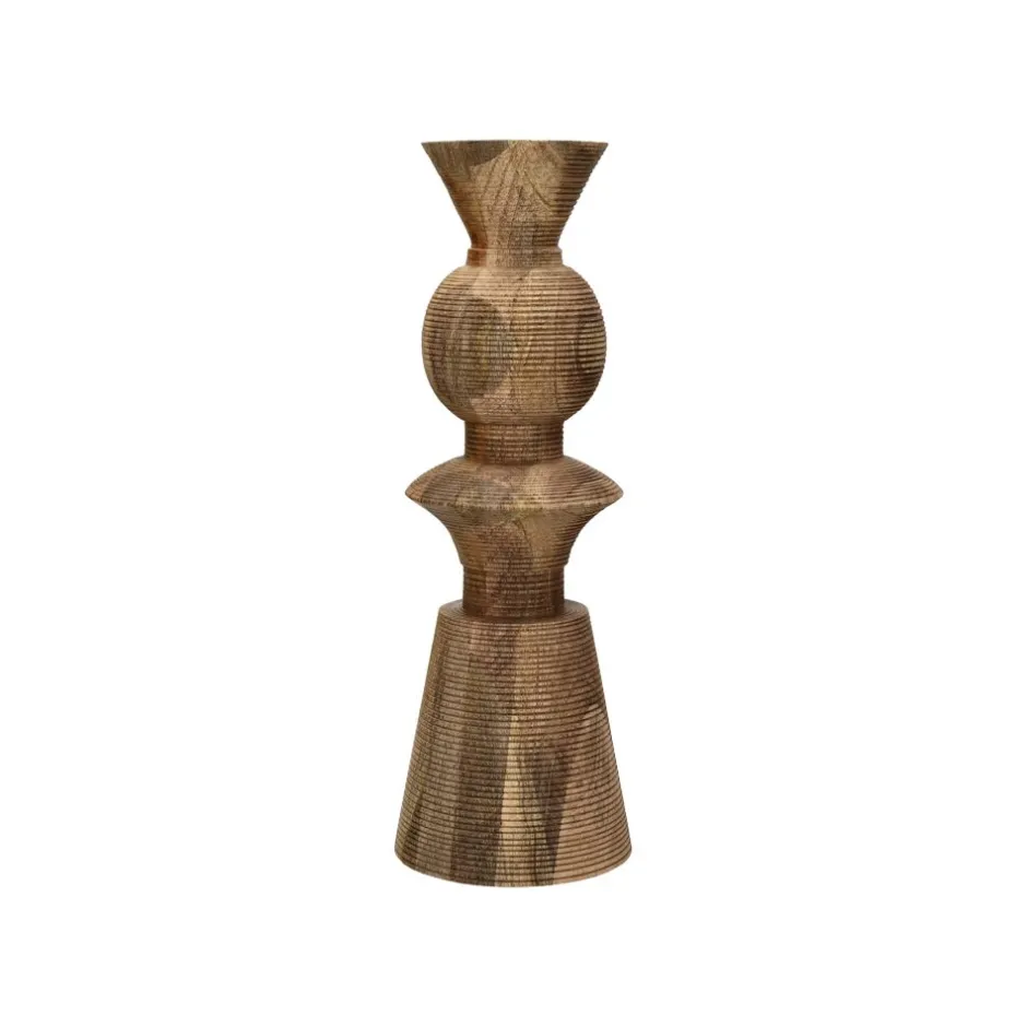 Pomax Chandeliers-ROTELLO - bougeoir - bois de mangier - DIA 13,5 x H 40 cm - naturel