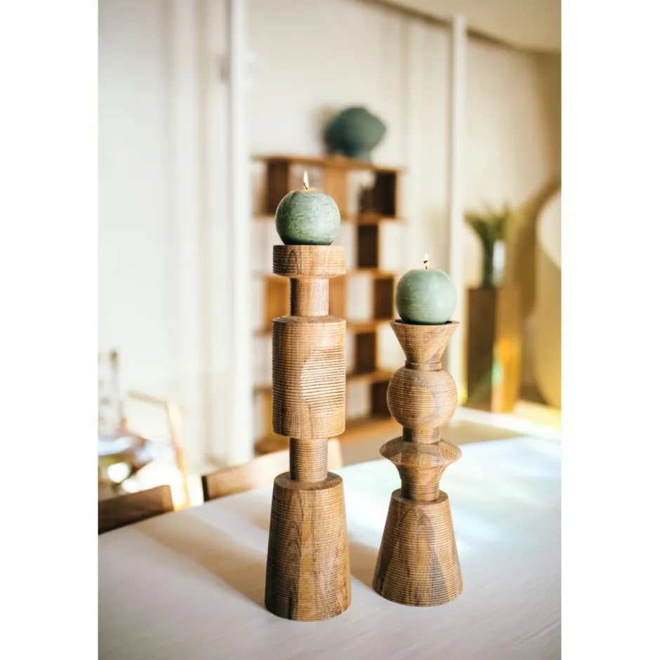 Pomax Chandeliers-ROTELLO - bougeoir - bois de mangier - DIA 12,5 x H 50,5 cm - naturel