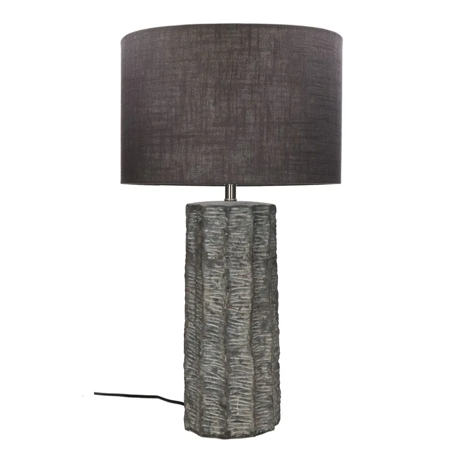 Pomax Lampes De Table-RUSSEL - lampe de table - faïence / lin - DIA 38 x H 66 cm - gris foncé