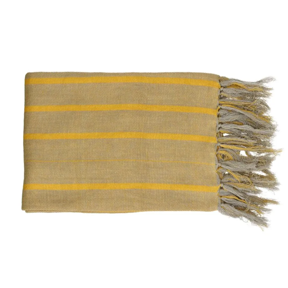 Pomax Plaids-SAINT-TROPEZ - plaid/nappe de table - lin - L 170 x W 130 cm - jaune