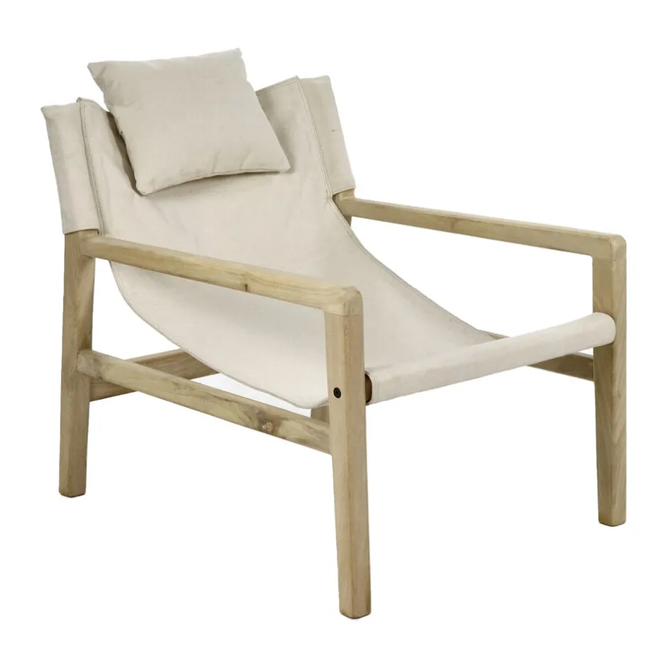 Pomax Canapés-SIESTA - chaise - bois de mangier / coton - L 64 x W 76 x H 69 cm - naturel
