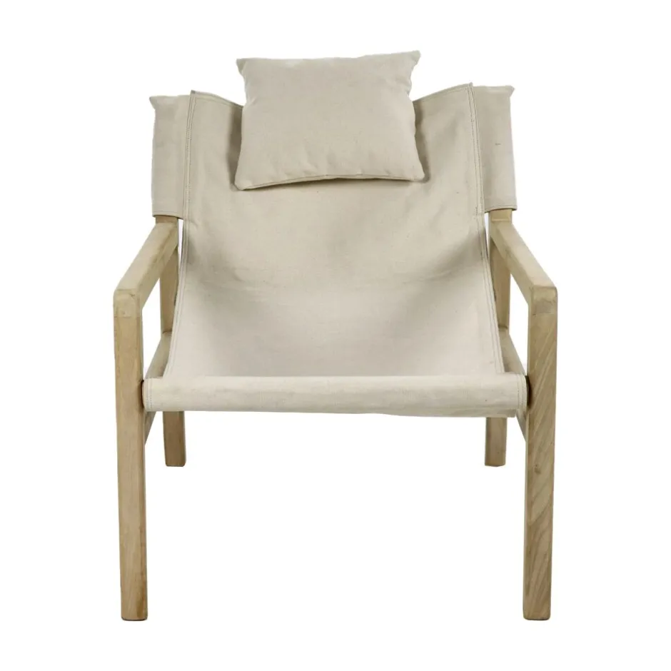 Pomax Canapés-SIESTA - chaise - bois de mangier / coton - L 64 x W 76 x H 69 cm - naturel