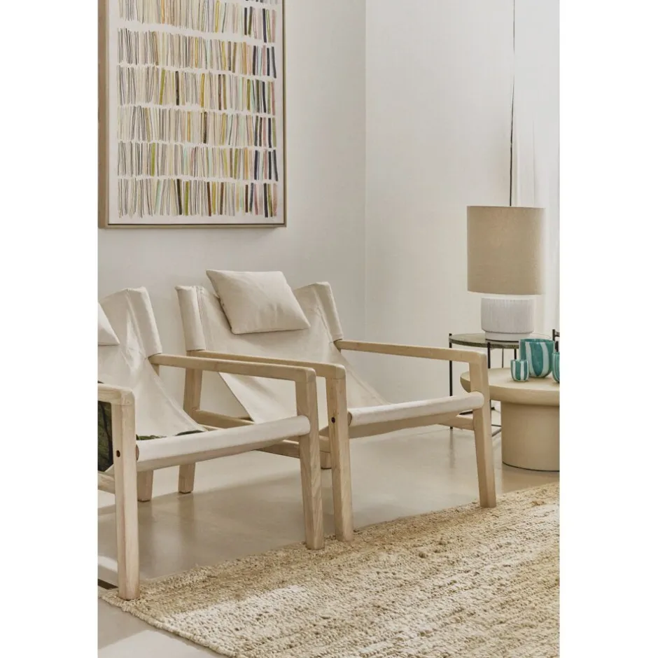 Pomax Canapés-SIESTA - chaise - bois de mangier / coton - L 64 x W 76 x H 69 cm - naturel