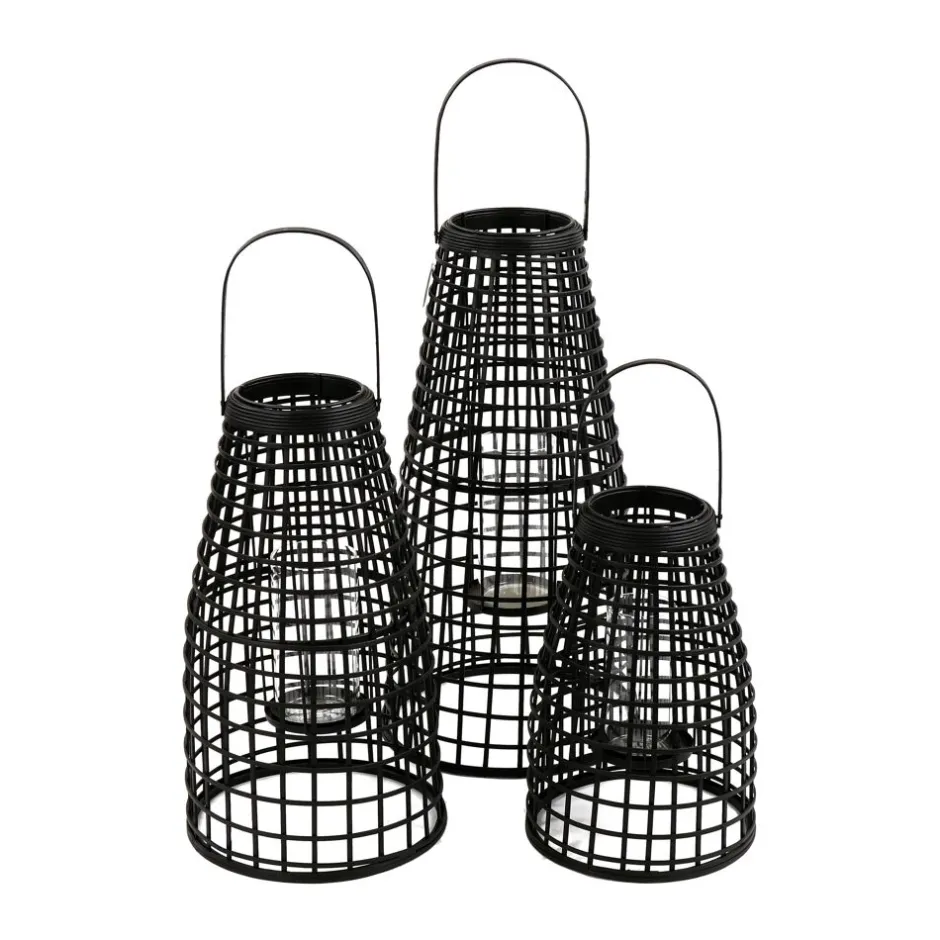 Pomax Lanternes-SKAGEN - set/3 lanternes - bambou / métal - DIA 27/30/33 x H 40/53/67 cm - noir