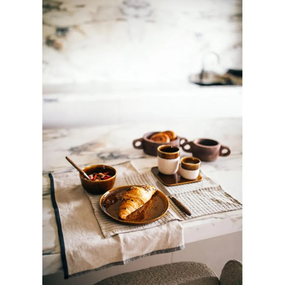 Pomax Vaisselle-SPIRO - assiette à dessert - grès - DIA 21 cm x H 1,5 cm - brun