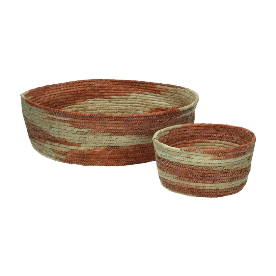 Pomax Paniers À Pain, Couverts Et Serviettes-SWIRL - set/2 paniers - jute - DIA 15/32 x H 8/10 cm - orange