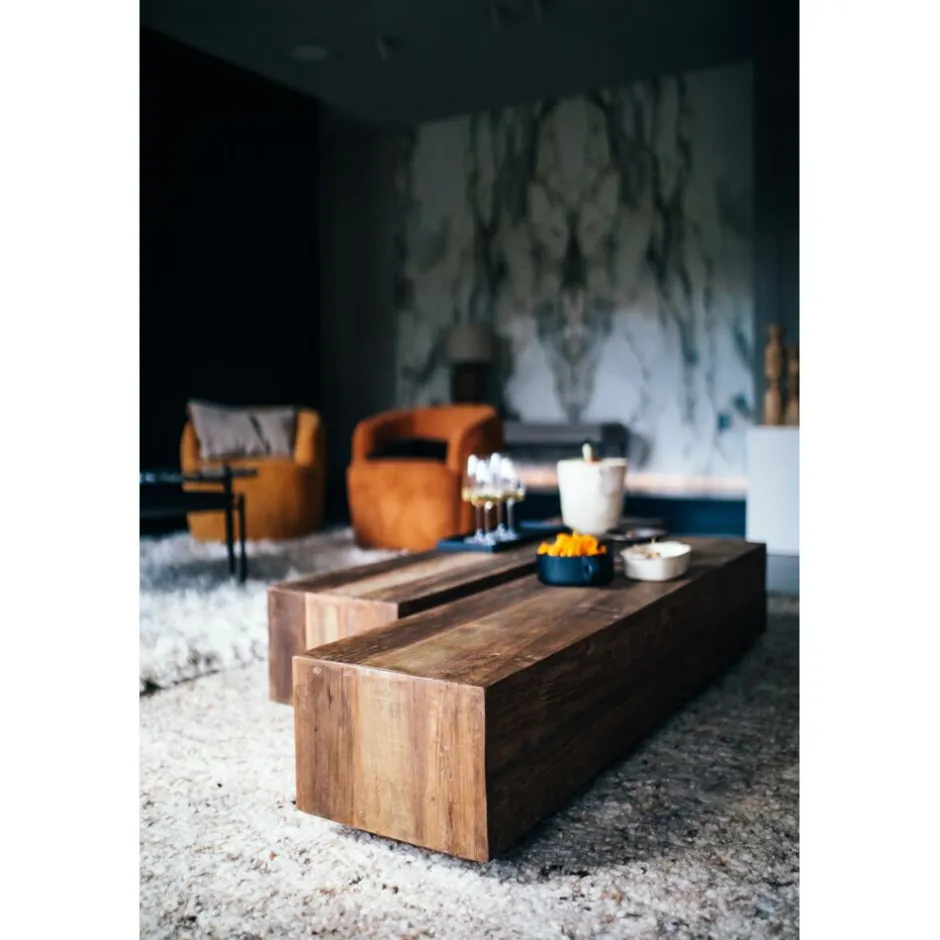 Pomax Tables Basses | Tables-TEMBA - table basse - bois récupéré - L 160 x 35 x H 30,5 cm - brun