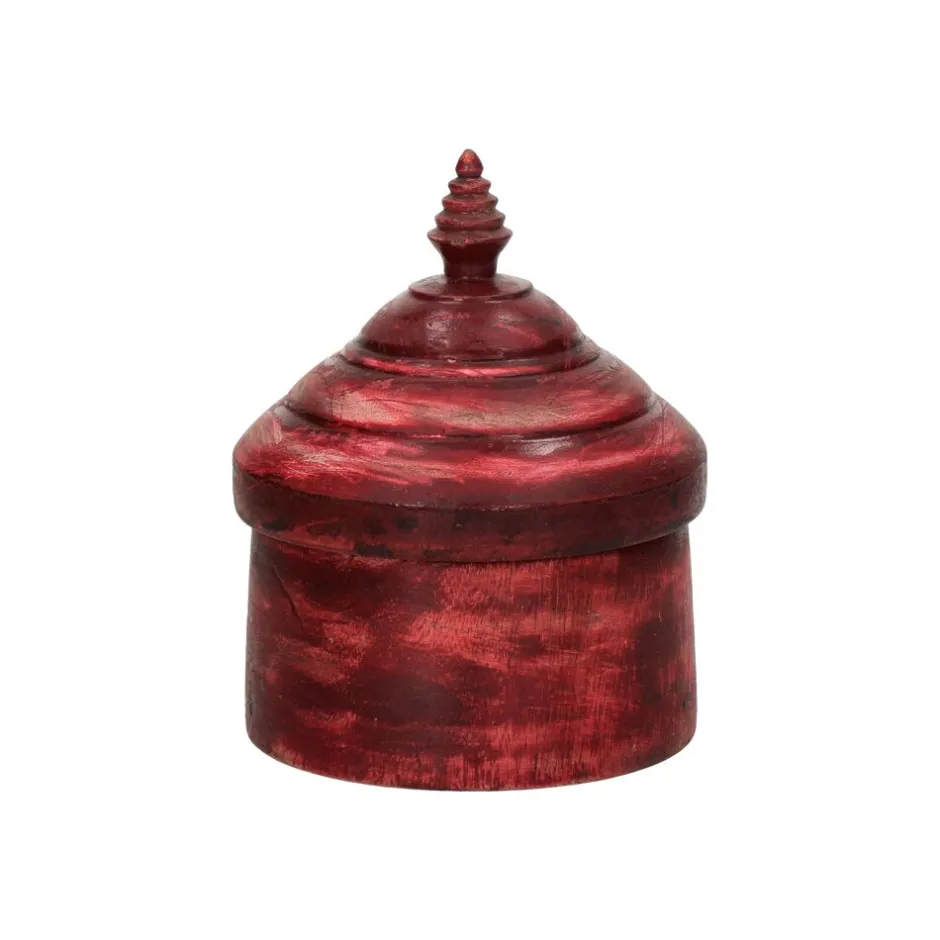 Pomax Objets De Décoration-TIKKA - boîte - bois - DIA 14 x H 18,5 cm - multicolore
