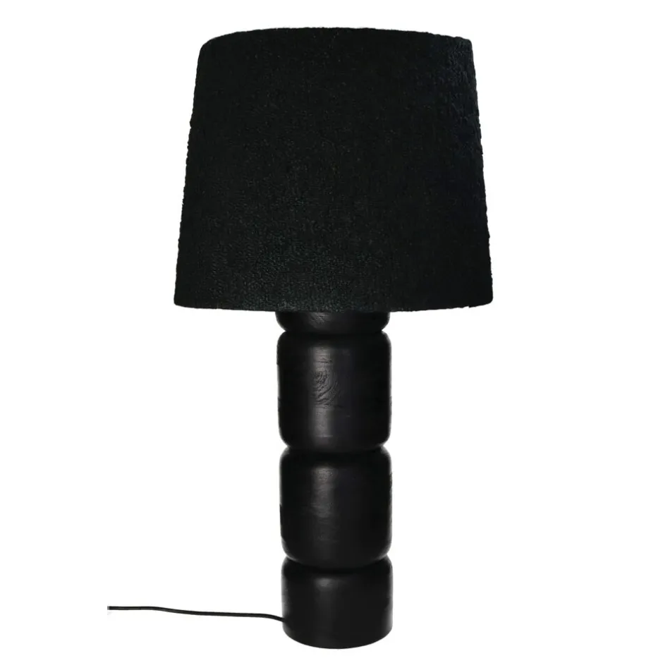 Pomax Lampes De Table-TRENTO - lampe de table - bois de mangier / tissu - DIA 41 x H 77 cm - noir