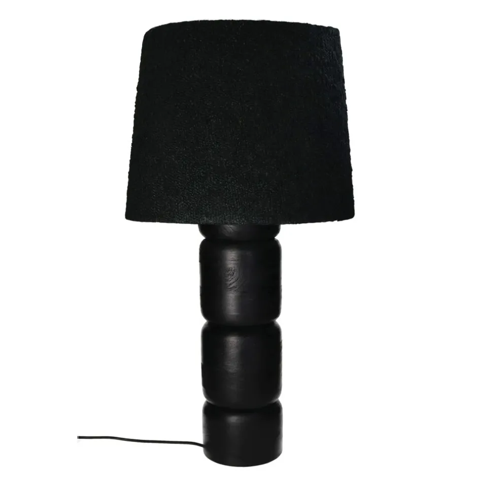 Pomax Lampes De Table-TRENTO - lampe de table - bois de mangier / tissu - DIA 41 x H 77 cm - noir