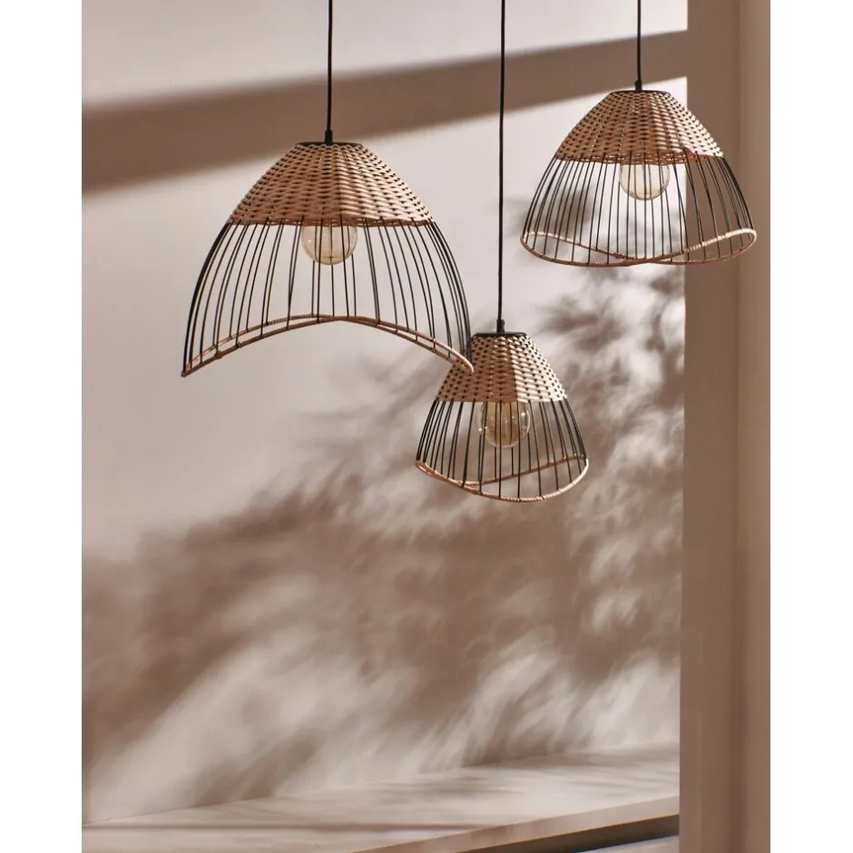 Pomax Suspensions-TRIX - lampe suspendue - métal / rotin - DIA 42 x H 28 cm - naturel/noir