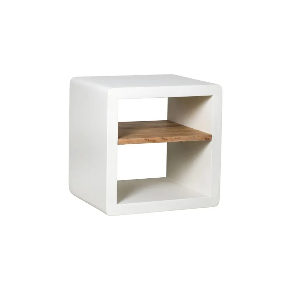 Pomax Étagères-VERONA - rack 1 étagère - enduit à la chaux / bois d'acacia - L 60 x W 50 x H 60 cm - blanc cassé