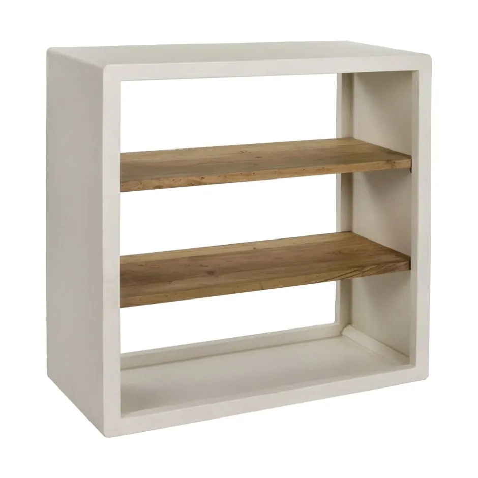 Pomax Étagères-VERONA - rack 2 étagères - enduit à la chaux / bois d'acacia - L 90 x W 40 x H 90 cm - blanc cassé