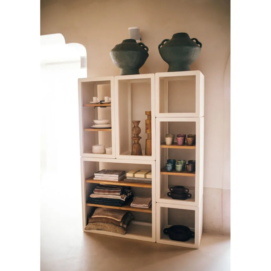 Pomax Étagères-VERONA - rack 2 étagères - enduit à la chaux / bois d'acacia - L 90 x W 40 x H 90 cm - blanc cassé
