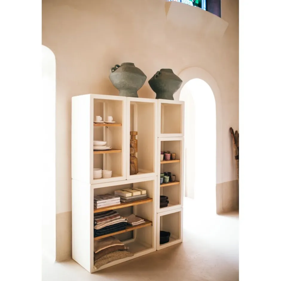 Pomax Étagères-VERONA - rack 2 étagères - enduit à la chaux / bois d'acacia - L 45 x W 40 x H 90 cm - blanc cassé