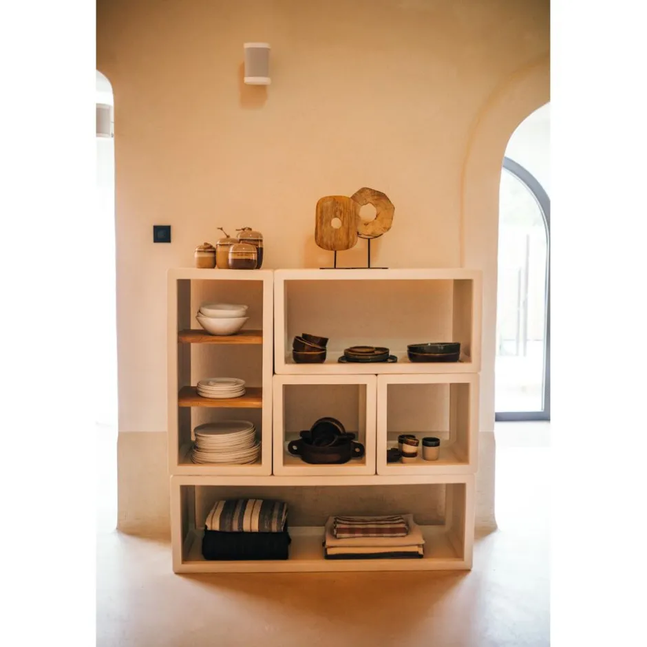 Pomax Étagères-VERONA - rack 2 étagères - enduit à la chaux / bois d'acacia - L 45 x W 40 x H 90 cm - blanc cassé