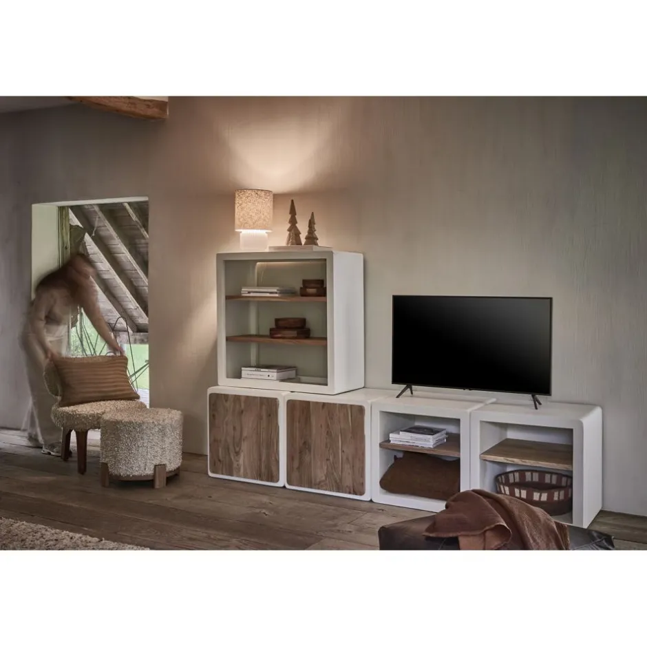 Pomax Étagères-VERONA - étagère 1 porte - enduit à la chaux - L 60 x W 50 x H 60 cm - blanc cassé