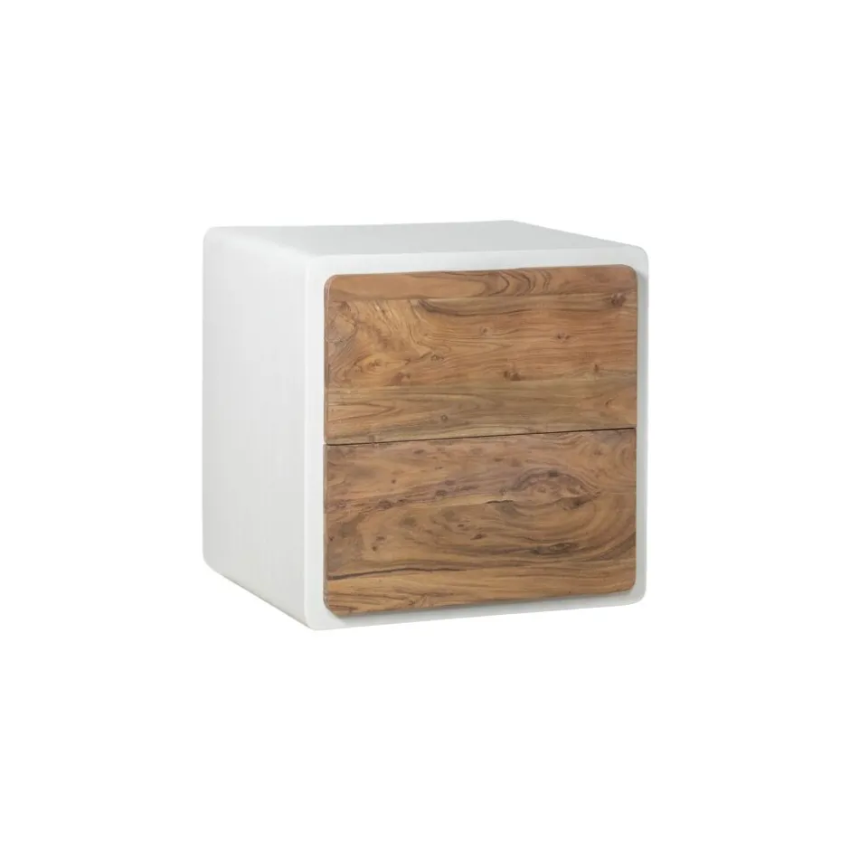 Pomax Étagères-VERONA - étagère 2 tiroirs - enduit à la chaux / bois d'acacia - L 60 x W 50 x H 60 cm - blanc cassé