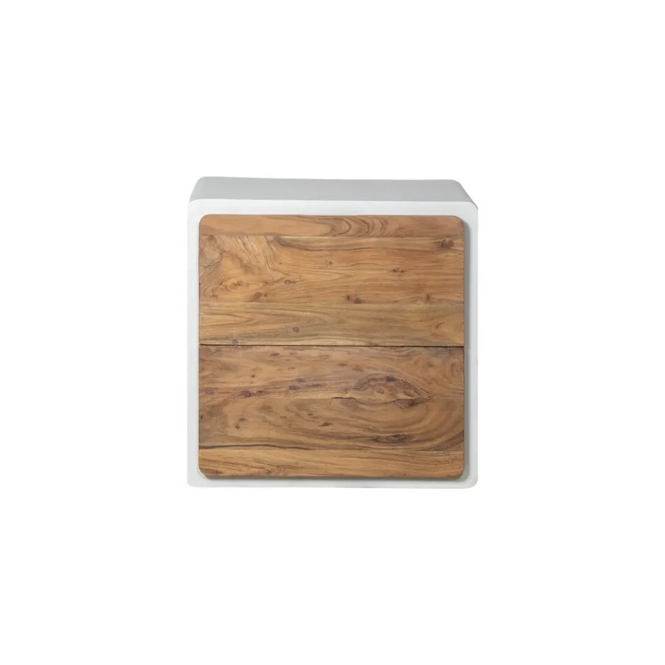 Pomax Étagères-VERONA - étagère 2 tiroirs - enduit à la chaux / bois d'acacia - L 60 x W 50 x H 60 cm - blanc cassé