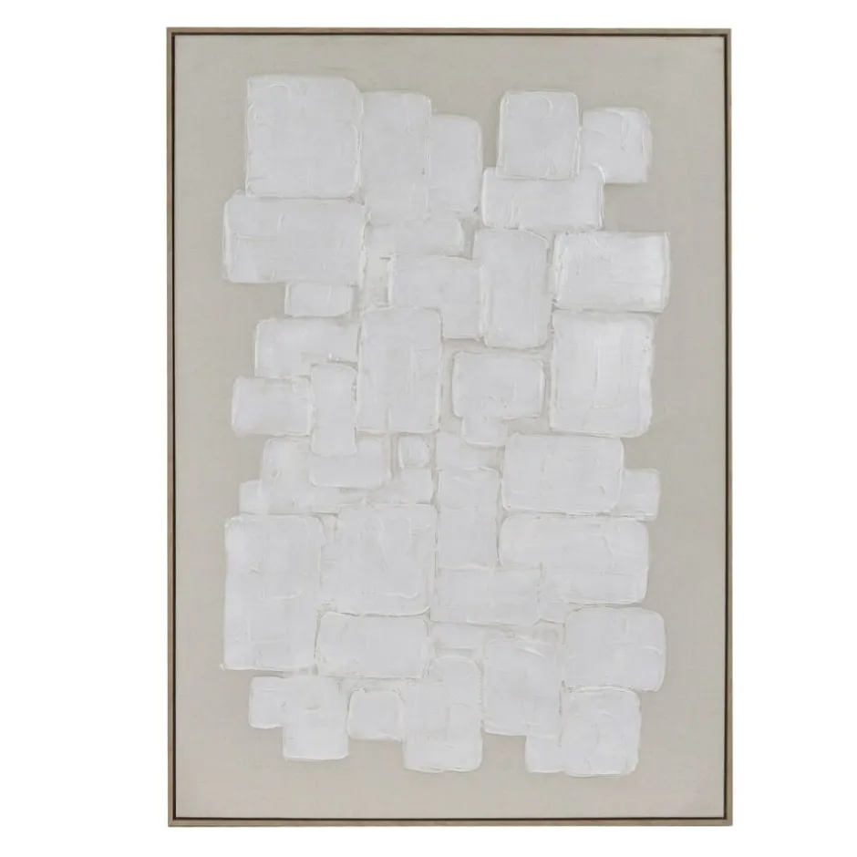 Pomax Tableau / Déco Murale-VICENZA - toile avec cadre - lin / bois de pin - L 103 x W 4,3 x H 143 cm - blanc cassé