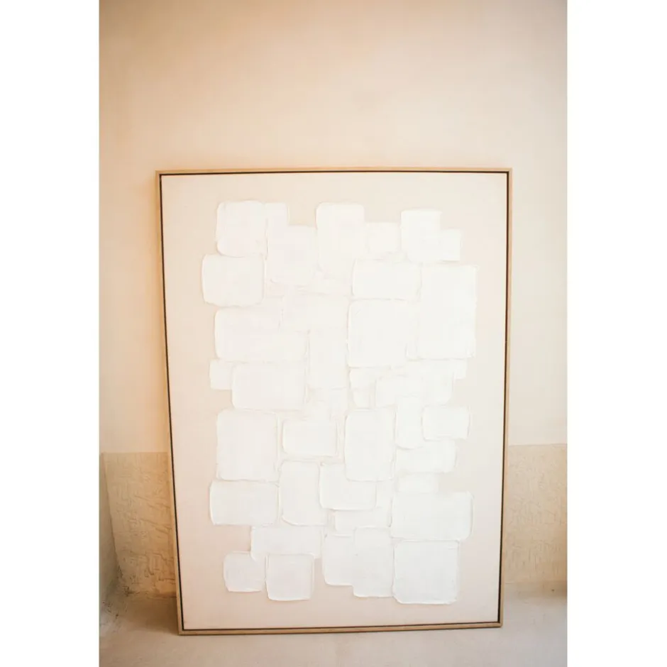 Pomax Tableau / Déco Murale-VICENZA - toile avec cadre - lin / bois de pin - L 103 x W 4,3 x H 143 cm - blanc cassé