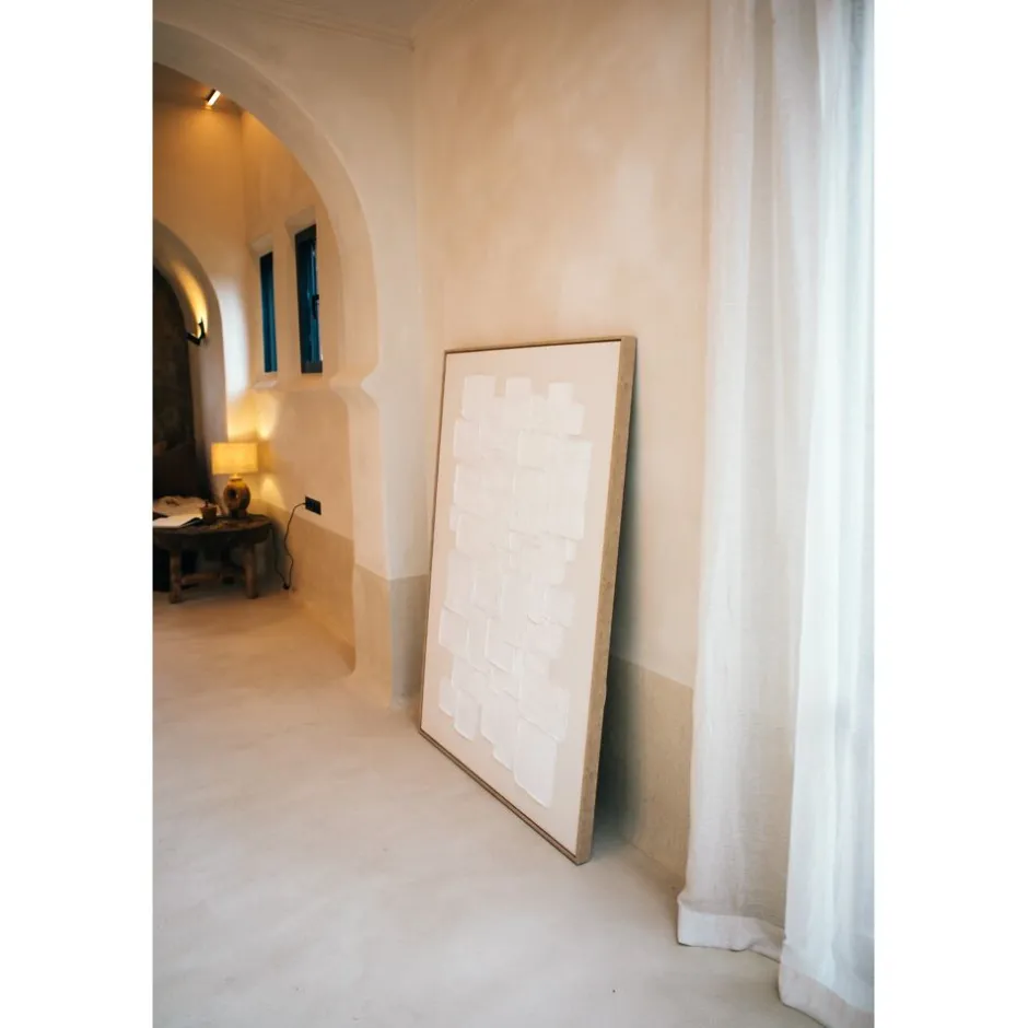 Pomax Tableau / Déco Murale-VICENZA - toile avec cadre - lin / bois de pin - L 103 x W 4,3 x H 143 cm - blanc cassé