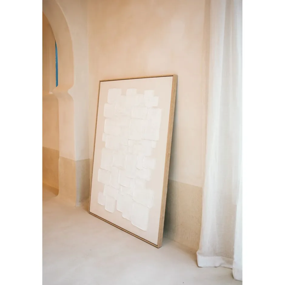 Pomax Tableau / Déco Murale-VICENZA - toile avec cadre - lin / bois de pin - L 103 x W 4,3 x H 143 cm - blanc cassé