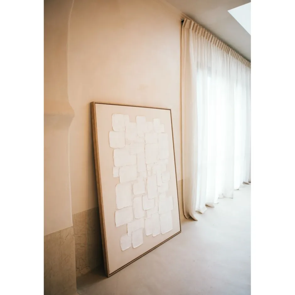 Pomax Tableau / Déco Murale-VICENZA - toile avec cadre - lin / bois de pin - L 103 x W 4,3 x H 143 cm - blanc cassé