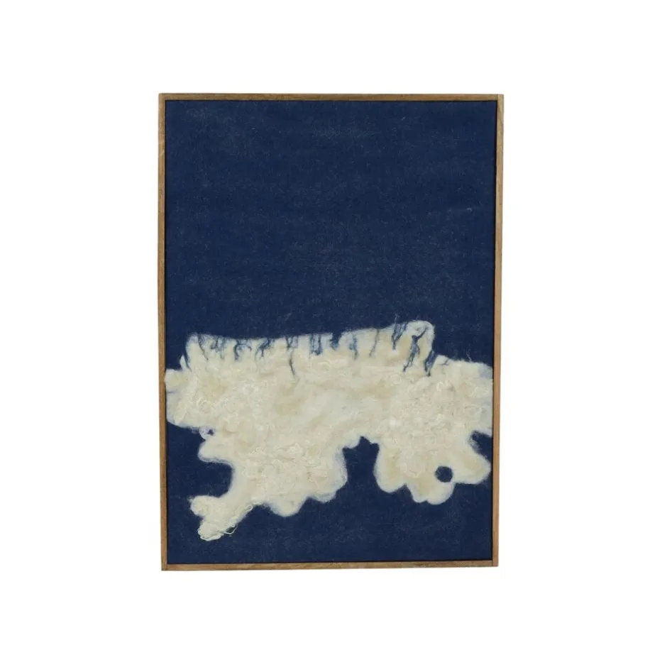 Pomax Tableau / Déco Murale-WOOLY - toile avec cadre - bois de mangier / laine - L 76 x W 6,5 x H 107 cm - bleu