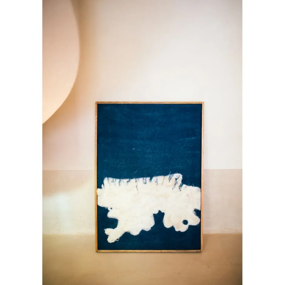 Pomax Tableau / Déco Murale-WOOLY - toile avec cadre - bois de mangier / laine - L 76 x W 6,5 x H 107 cm - bleu