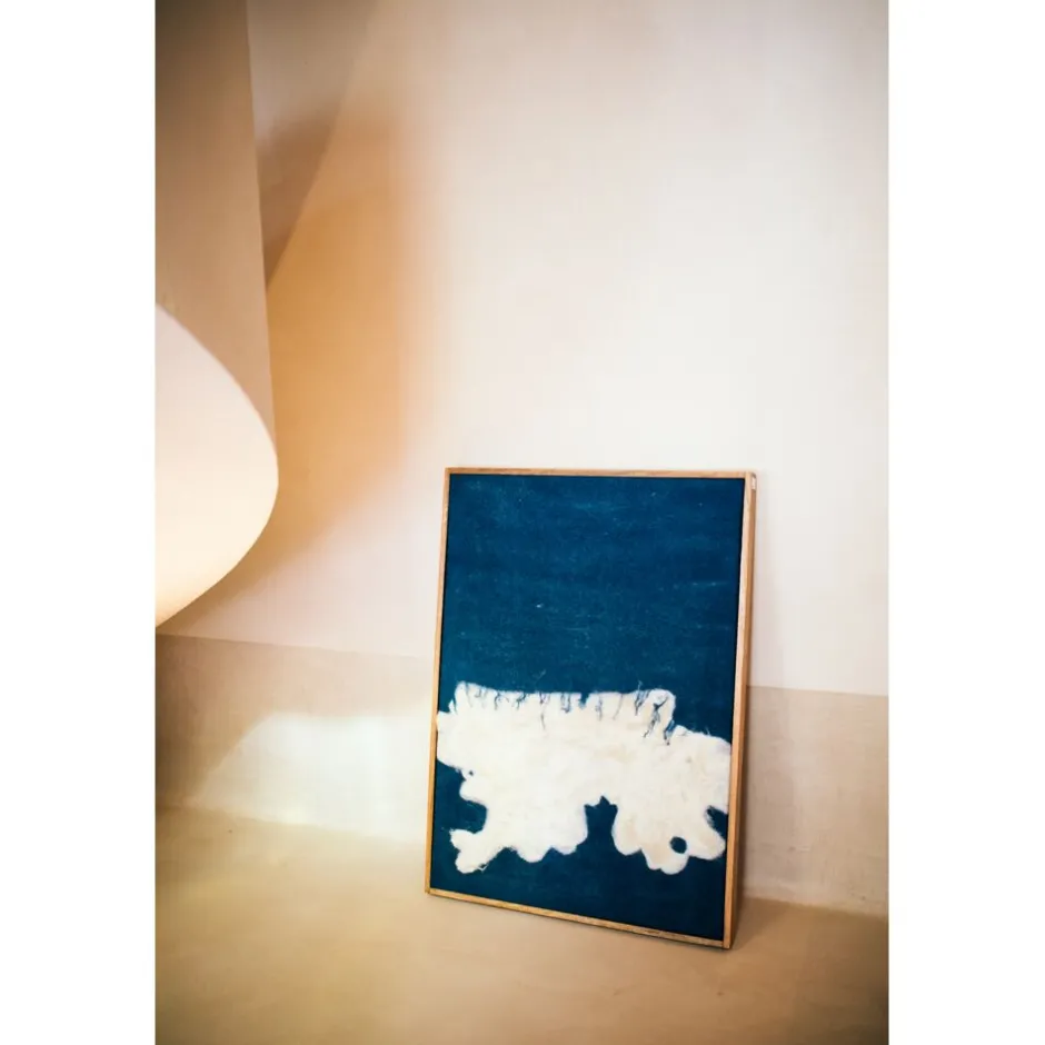 Pomax Tableau / Déco Murale-WOOLY - toile avec cadre - bois de mangier / laine - L 76 x W 6,5 x H 107 cm - bleu