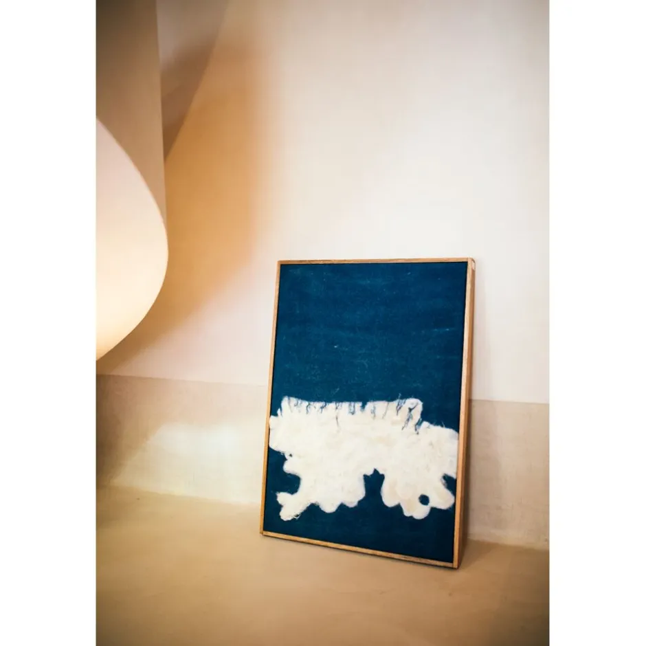 Pomax Tableau / Déco Murale-WOOLY - toile avec cadre - bois de mangier / laine - L 76 x W 6,5 x H 107 cm - bleu
