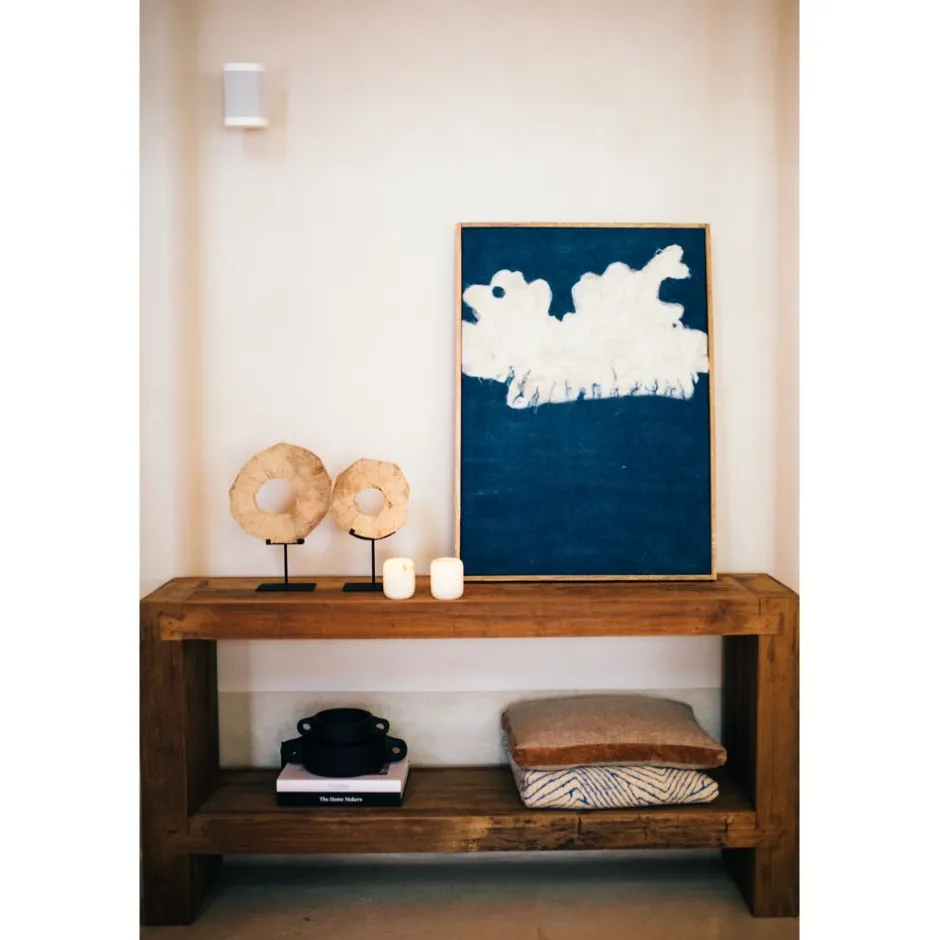 Pomax Tableau / Déco Murale-WOOLY - toile avec cadre - bois de mangier / laine - L 76 x W 6,5 x H 107 cm - bleu