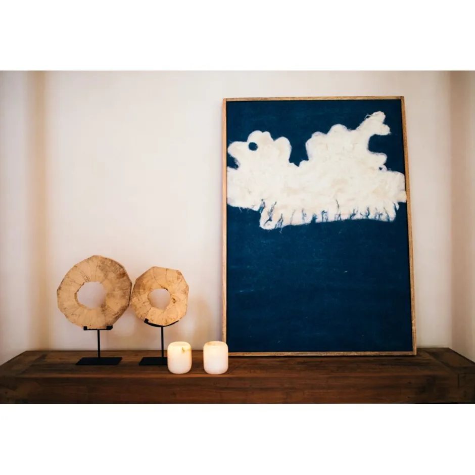 Pomax Tableau / Déco Murale-WOOLY - toile avec cadre - bois de mangier / laine - L 76 x W 6,5 x H 107 cm - bleu